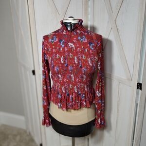 Chelsea And Violet Floral Long Sleeve Shirt in Brick Red